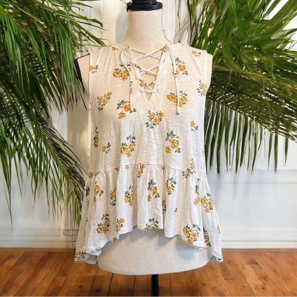 LUCKY BRAND Sleeveless Peplum Floral Tank Top – Size Small - Picture 1 of 16